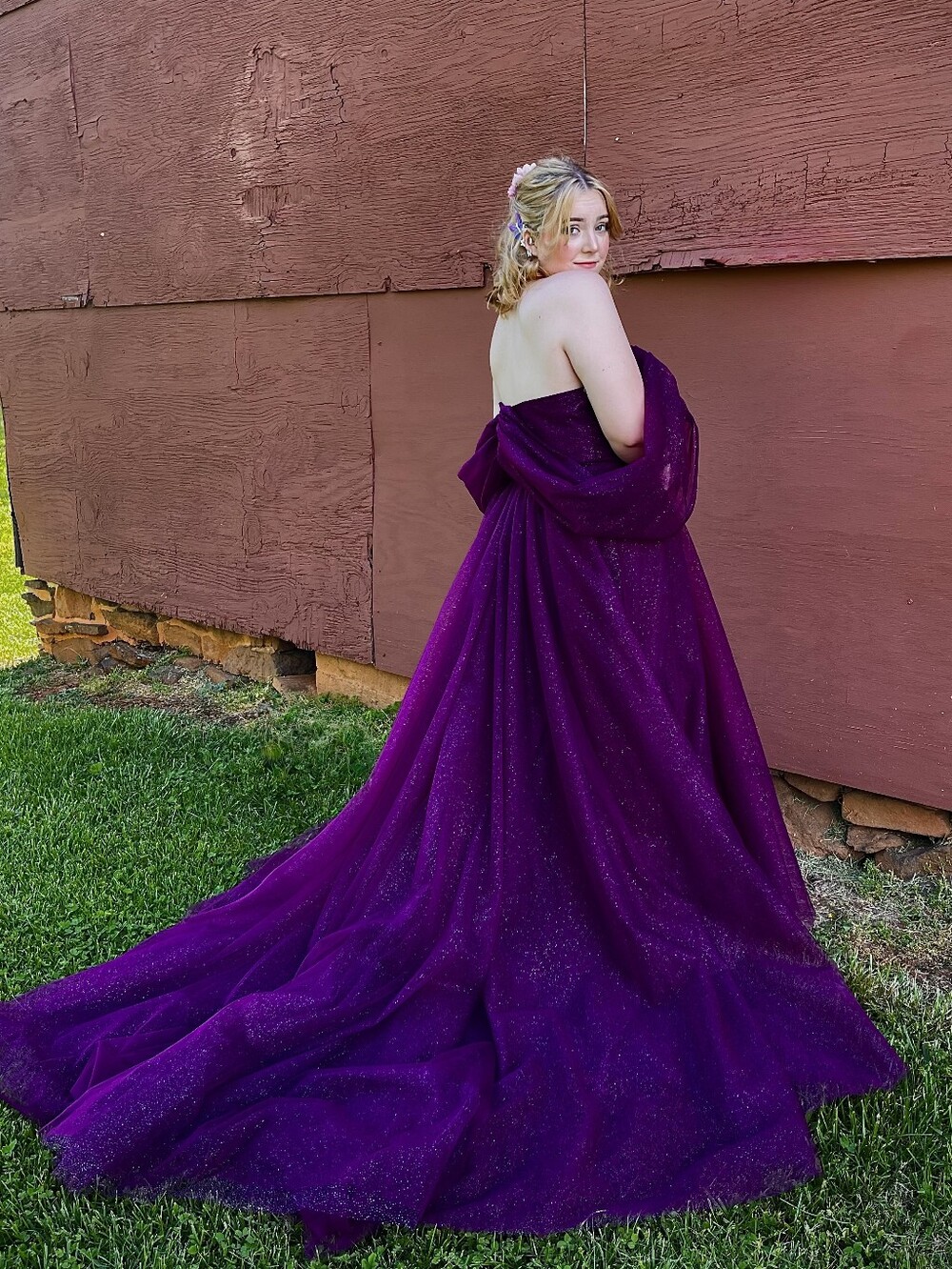 Staccee's Floor Length Princess Ball Gown With Detatchable Sleeves- Grape